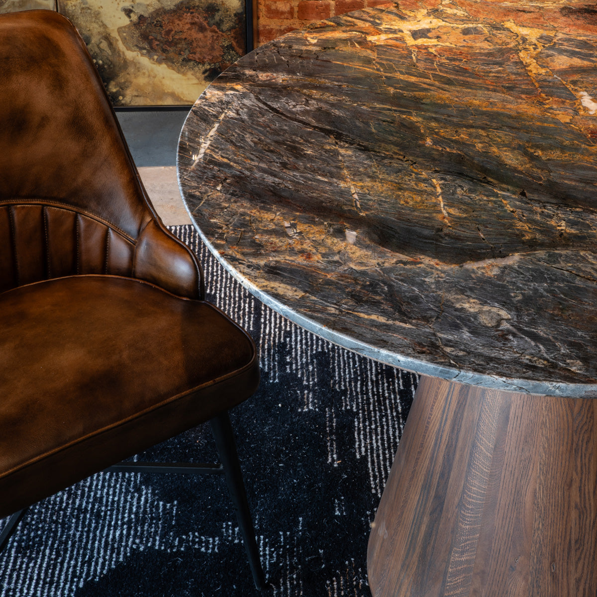 Vista 48" Round Dining Table with Lava Marble and Dark Mango Base by Home Trends & Design at Eve Furniture