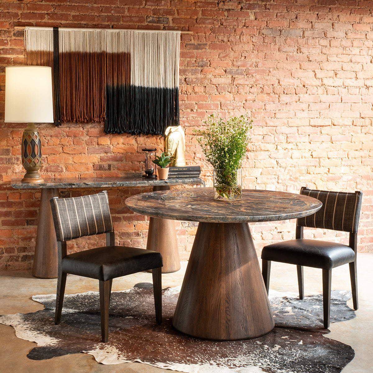 Vista 48" Round Dining Table with Lava Marble and Dark Mango Base by Home Trends & Design at Eve Furniture
