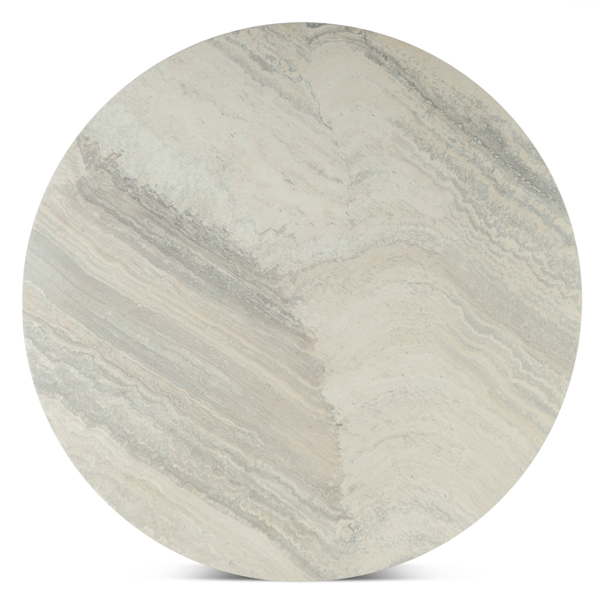 Vista 48" Round Dining Table with White Travertine and Light Mango Base by Home Trends & Design at Eve Furniture