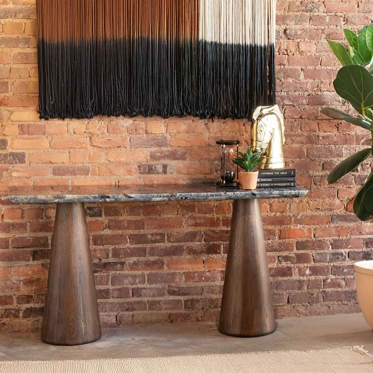 Vista 60" Console Table with Lava Marble and Dark Mango Base by Home Trends & Design at Eve Furniture