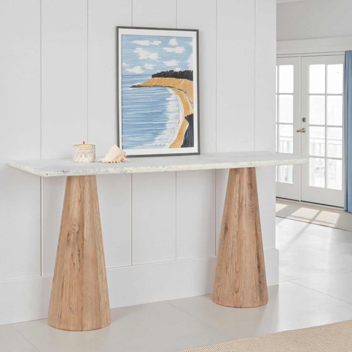 Vista 60" Console Table with White Travertine and Light Base by Home Trends & Design at Eve Furniture
