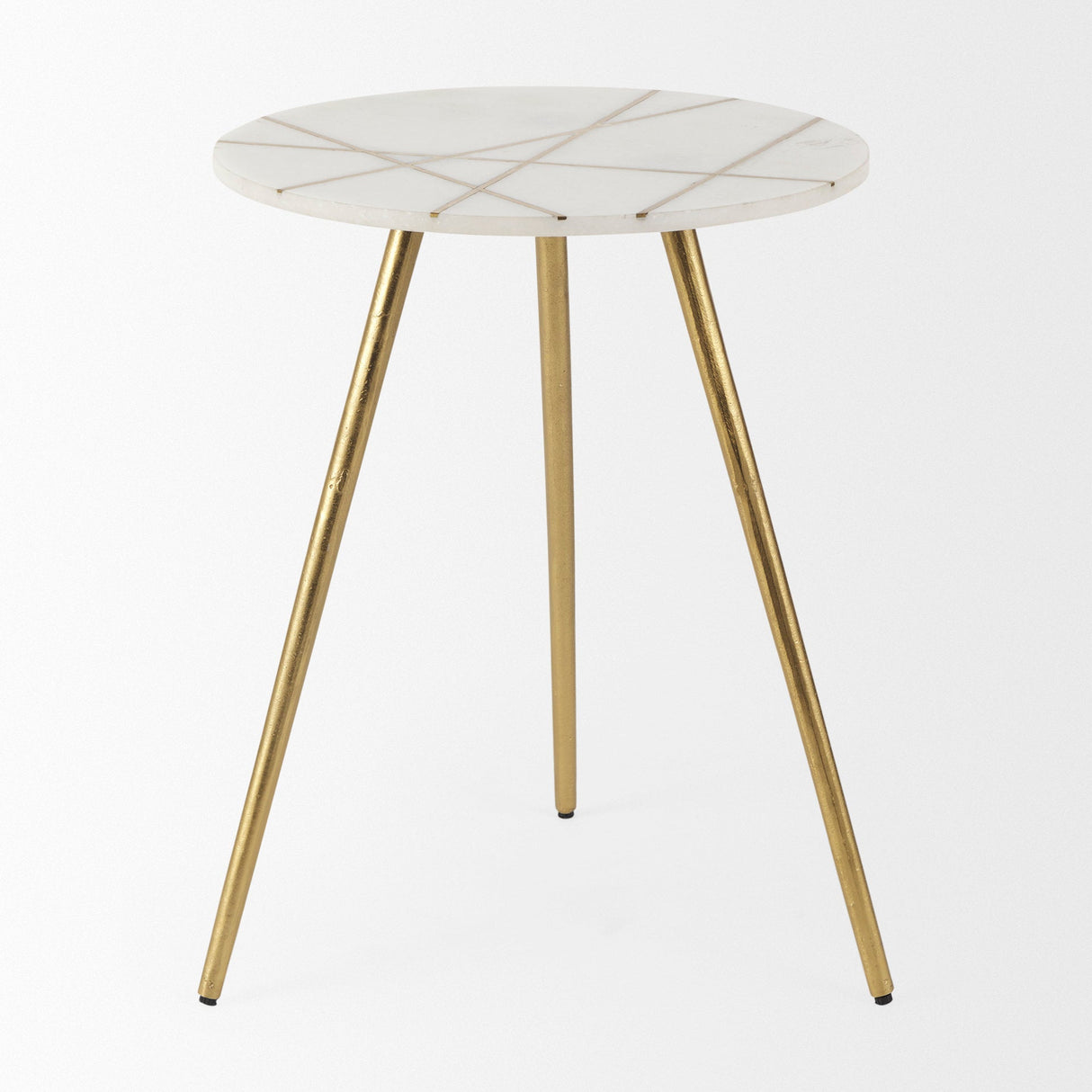 Vivienne 18.0L x 18.0W x 23.0H White Marble W/Antique Gold Metal Round Large Accent Table by Mercana at Eve Furniture