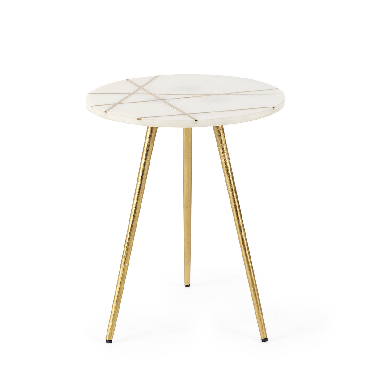 Vivienne White Marble W/Antique Gold Metal Round Small Side Table by Mercana at Eve Furniture