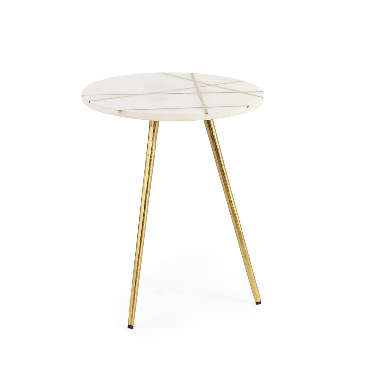 Vivienne White Marble W/Antique Gold Metal Round Small Side Table by Mercana at Eve Furniture