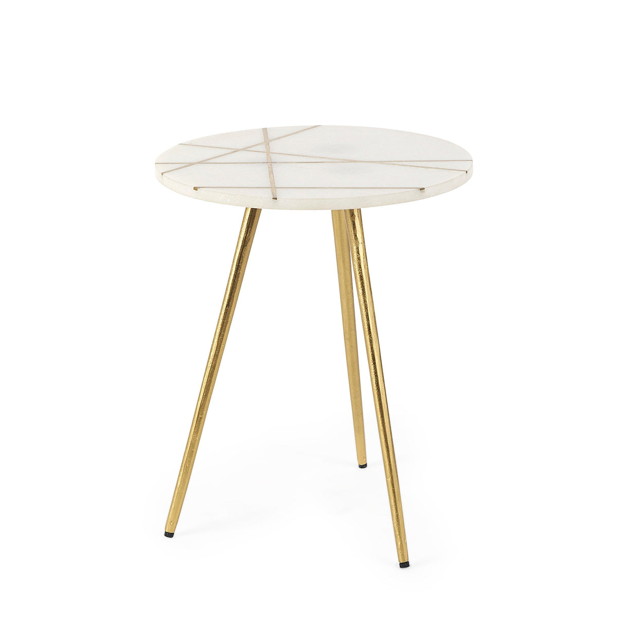 Vivienne White Marble W/Antique Gold Metal Round Small Side Table by Mercana at Eve Furniture