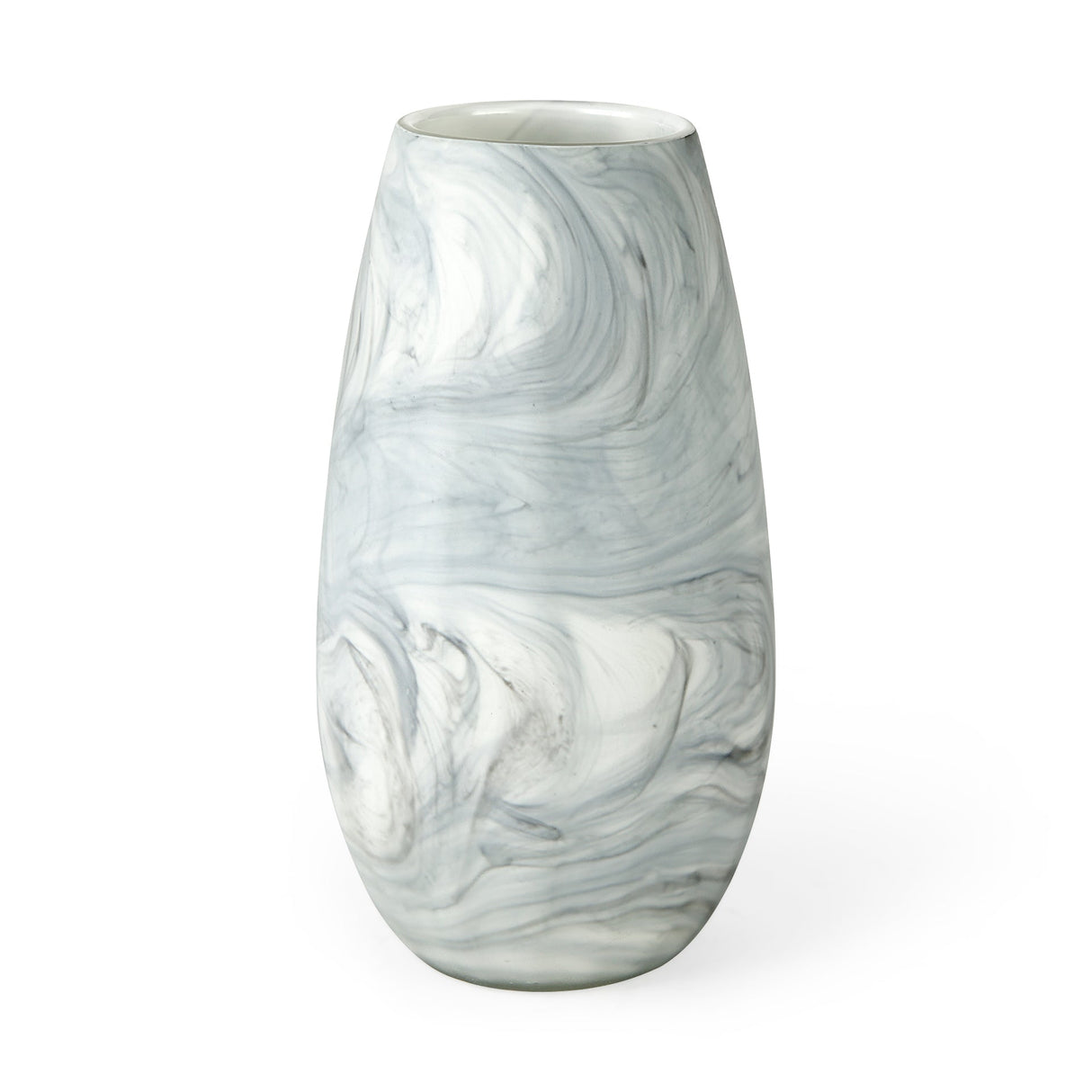 Volta II Tall White Gray Abstract Pattern Glass Vase by Mercana at Eve Furniture