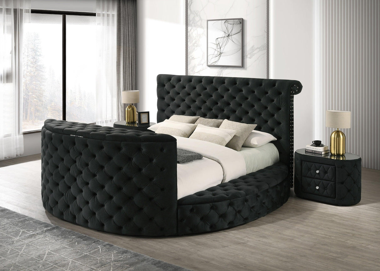 Voltare Black Queen Upholstered Fireplace Bed with TV Lift by Crown Mark at Eve Furniture