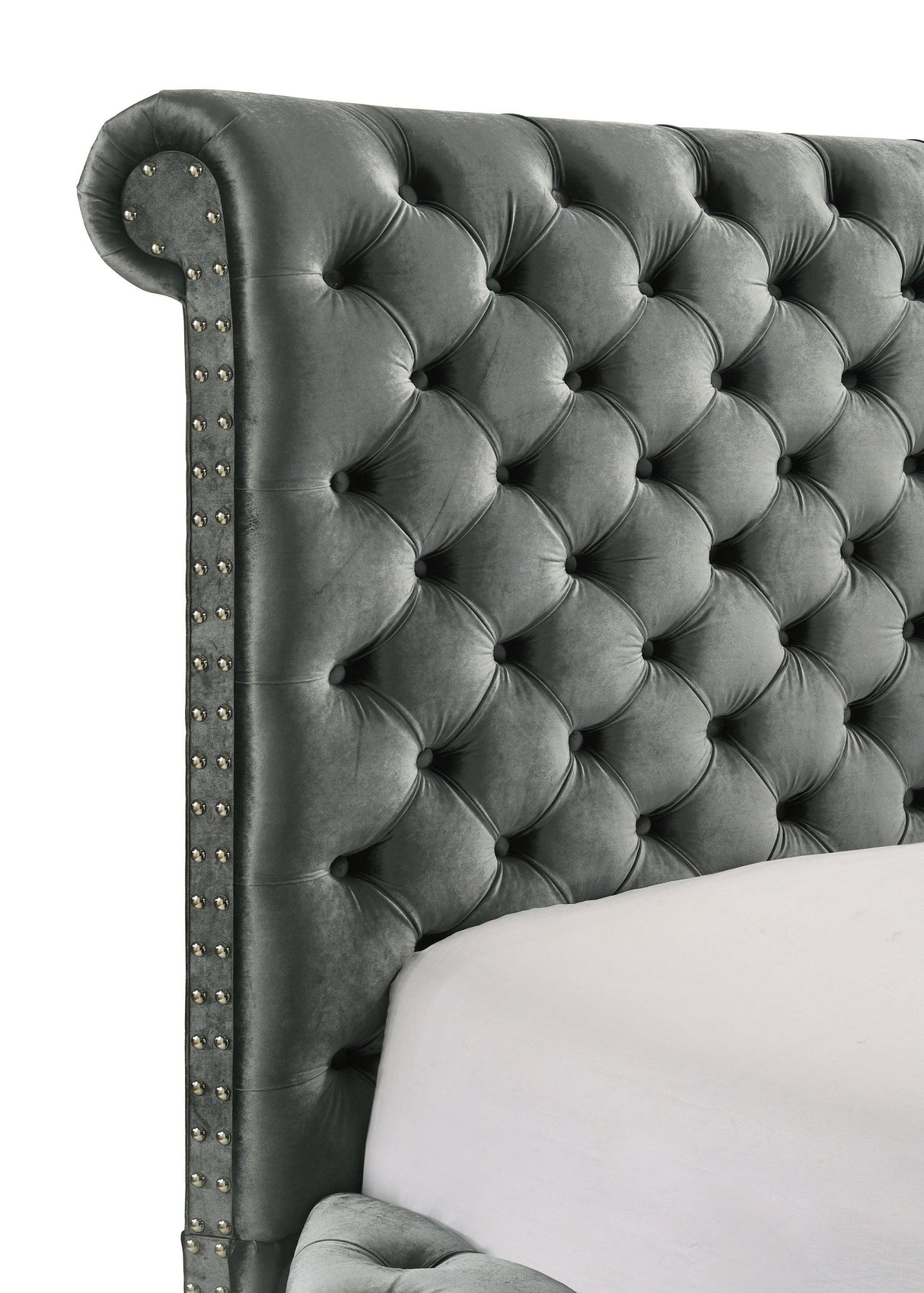 Voltare Gray King Upholstered Fireplace Bed with TV Lift by Crown Mark at Eve Furniture