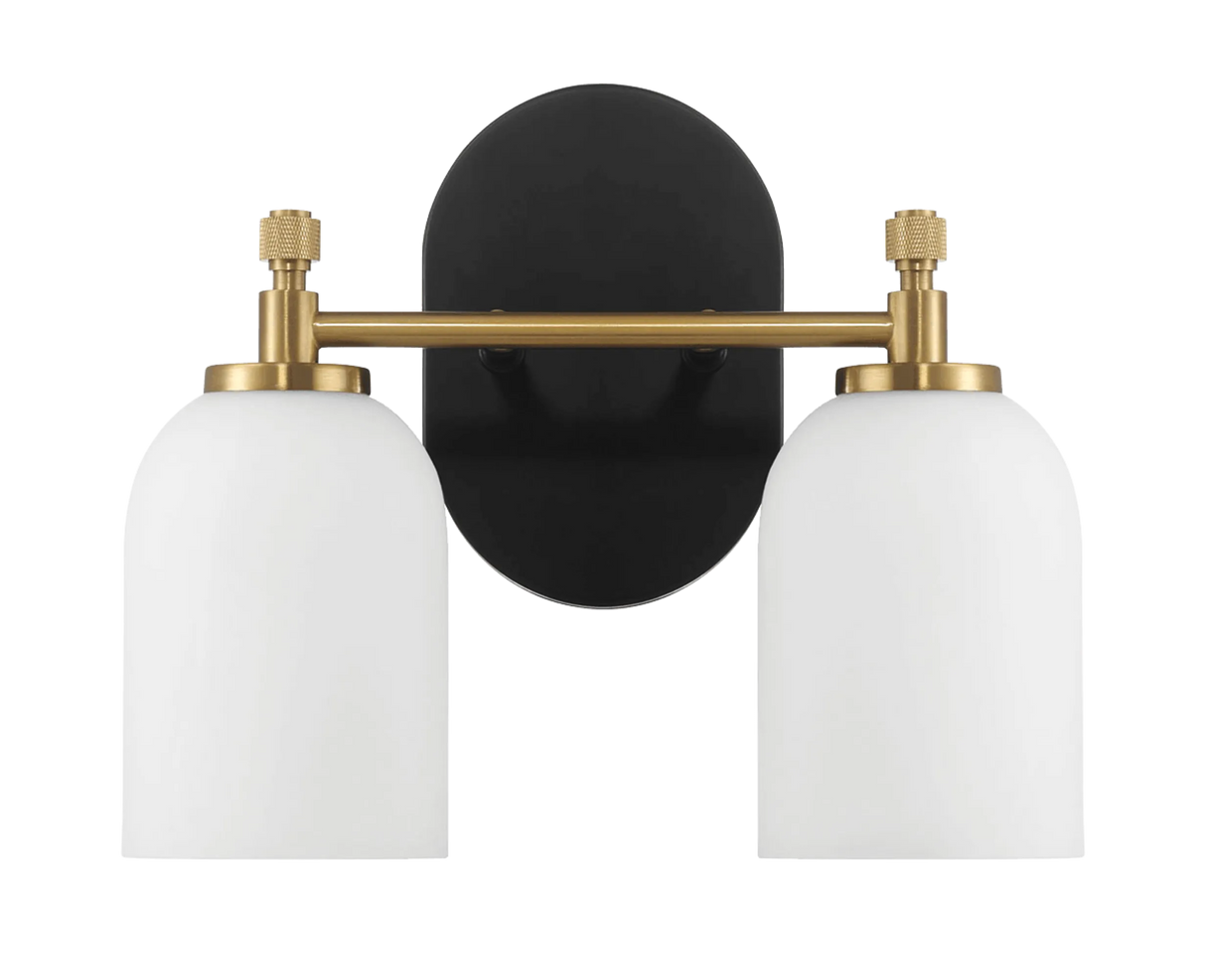 Vortex Two Lights Vanity in Traditional Style for Over Bathroom Mirror Wall Sconce 12.25"W × 10.125"H × 5.5"E With White Frosted Glass by Ashcroft Furniture at Eve Furniture
