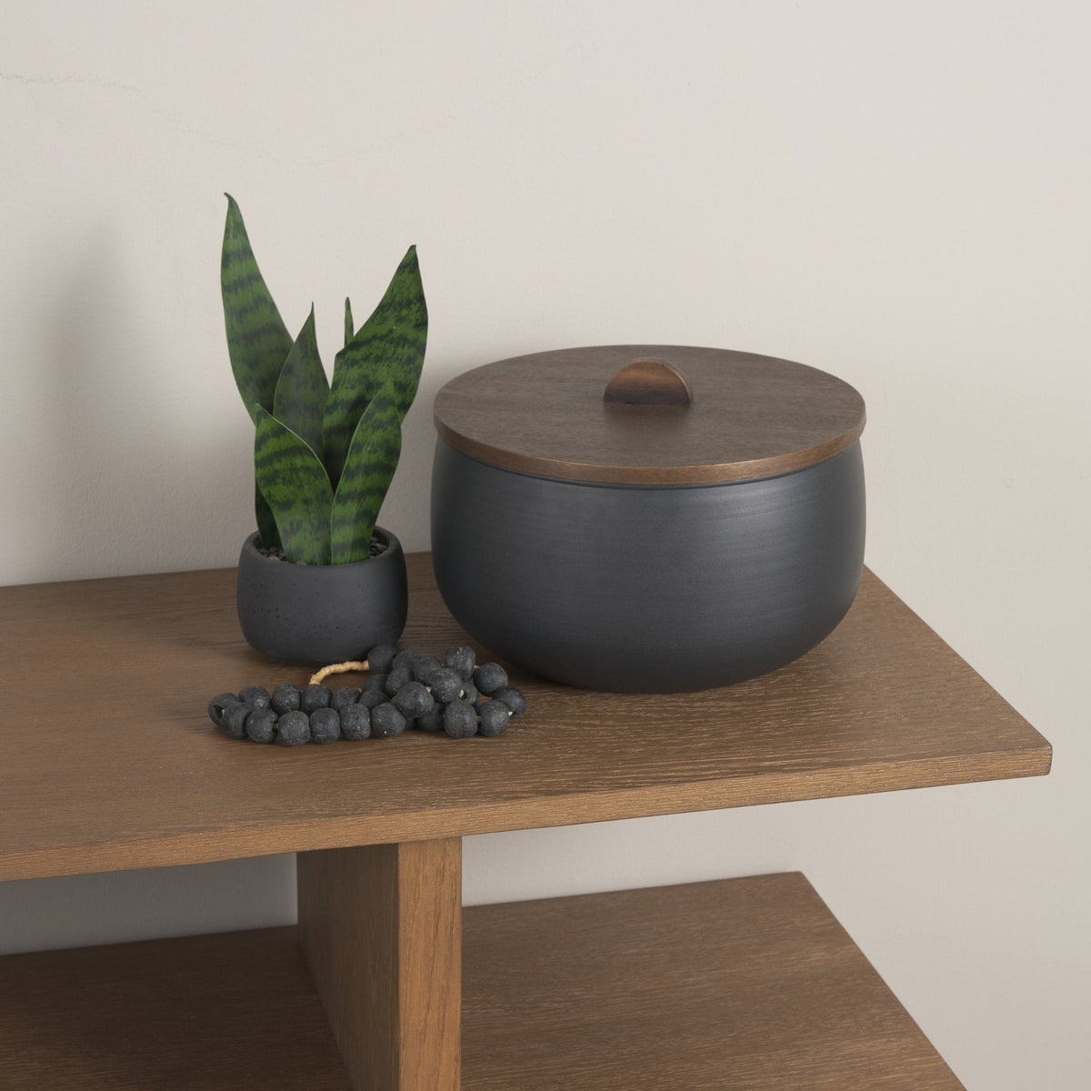 Voss Black Metal w/ Dark Wood Lid Canister by Mercana at Eve Furniture
