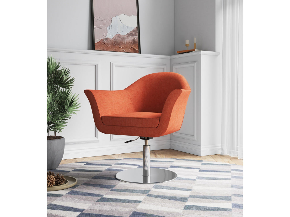 Voyager Swivel Adjustable Accent Chair in Orange and Brushed Metal (set of 2) by Manhattan Comfort at Eve Furniture