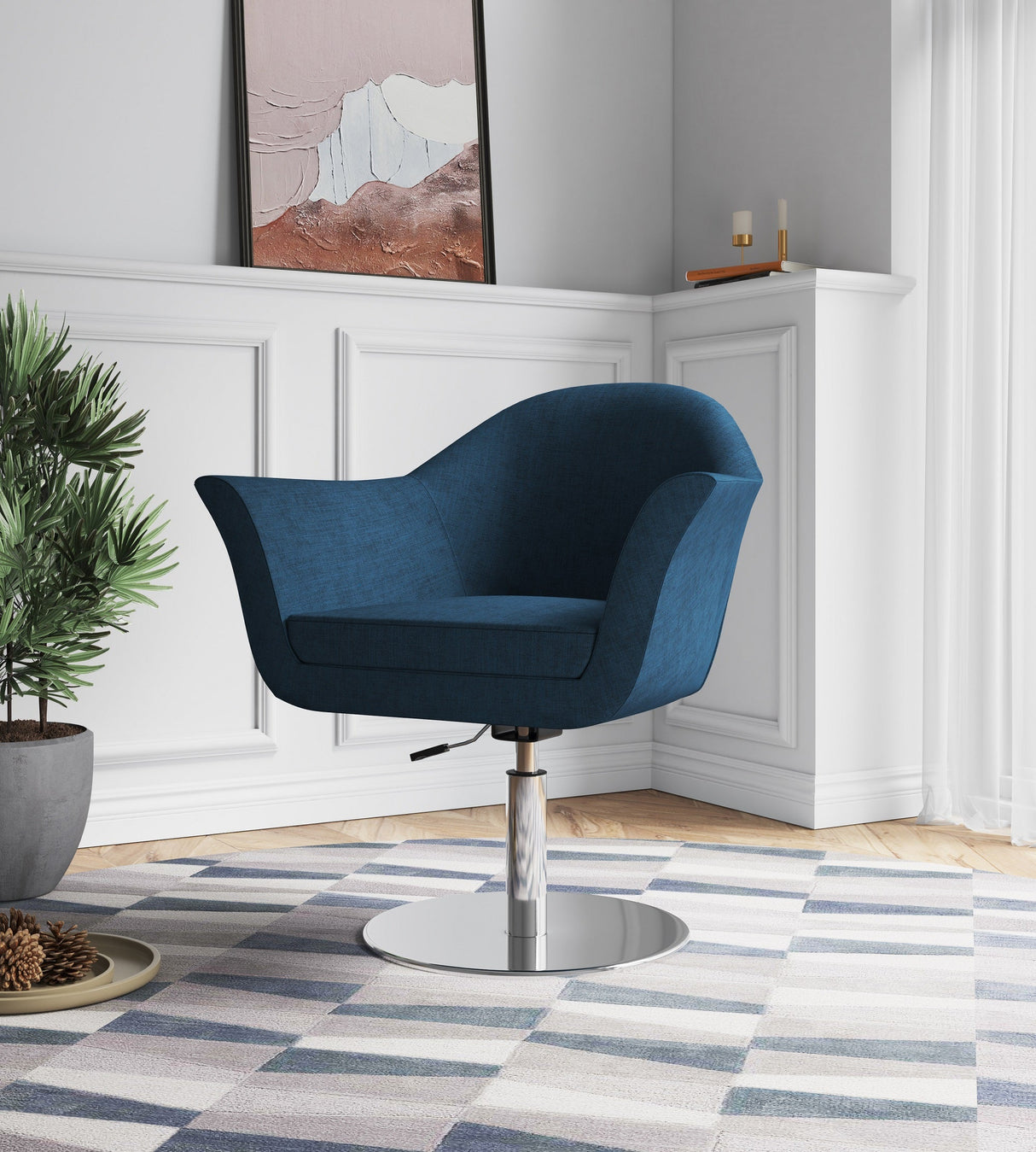 Voyager Swivel Adjustable Accent Chair in Smokey Blue and Brushed Metal by Manhattan Comfort at Eve Furniture