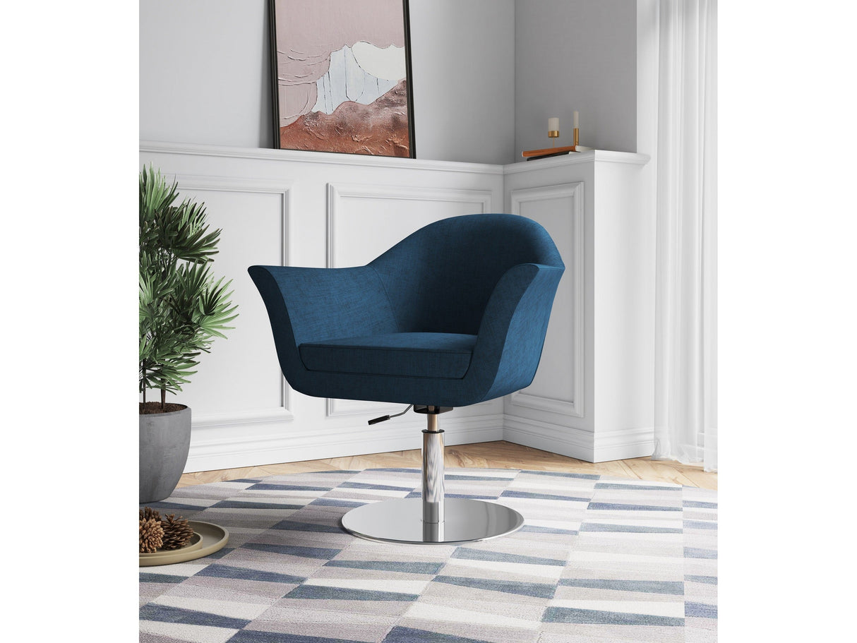 Voyager Swivel Adjustable Accent Chair in Smokey Blue and Brushed Metal (set of 2) by Manhattan Comfort at Eve Furniture