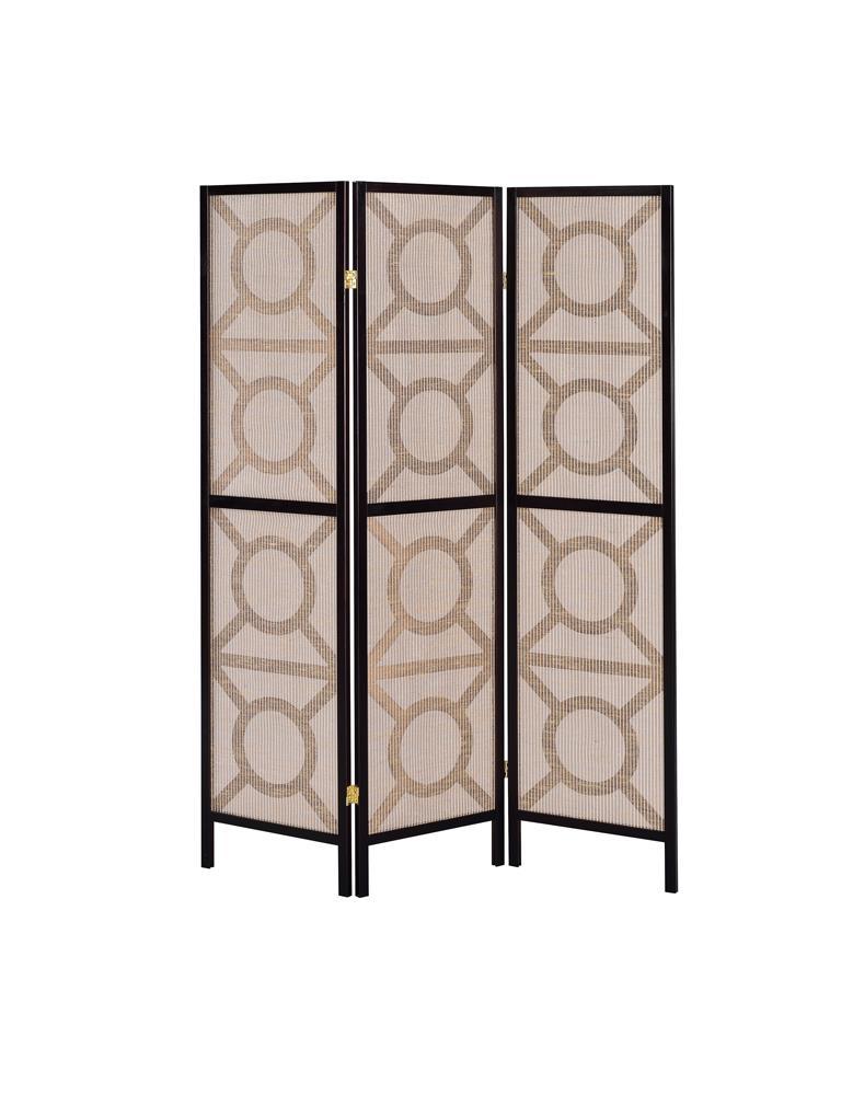 Vulcan Tan/Cappuccino 3-Panel Geometric Folding Screen by Coaster at Eve Furniture