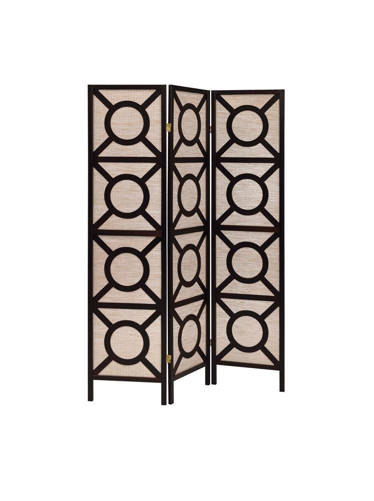 Vulcan Tan/Cappuccino 3-Panel Geometric Folding Screen by Coaster at Eve Furniture