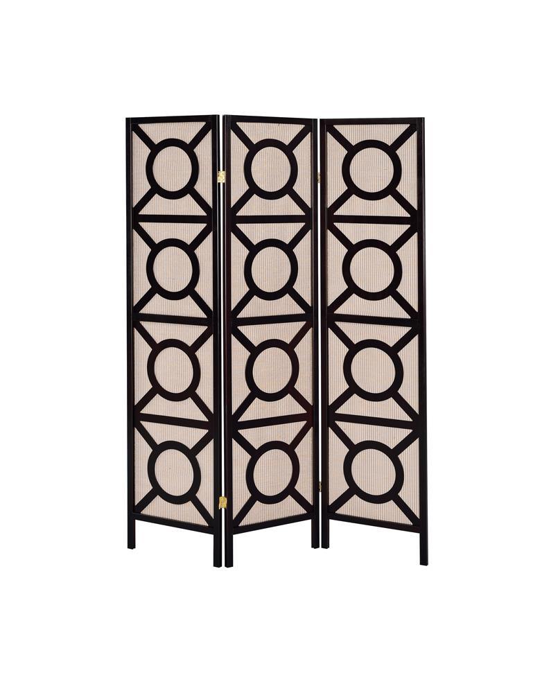 Vulcan Tan/Cappuccino 3-Panel Geometric Folding Screen by Coaster at Eve Furniture