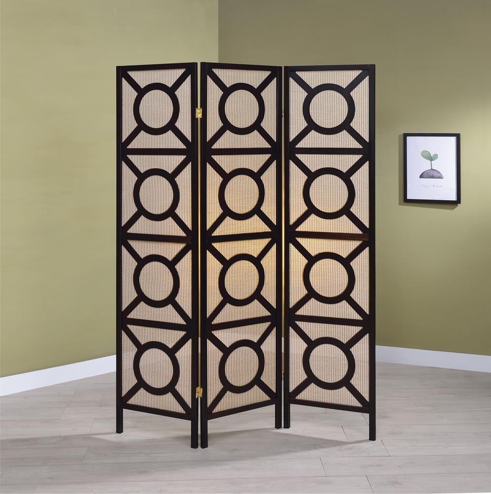 Vulcan Tan/Cappuccino 3-Panel Geometric Folding Screen by Coaster at Eve Furniture