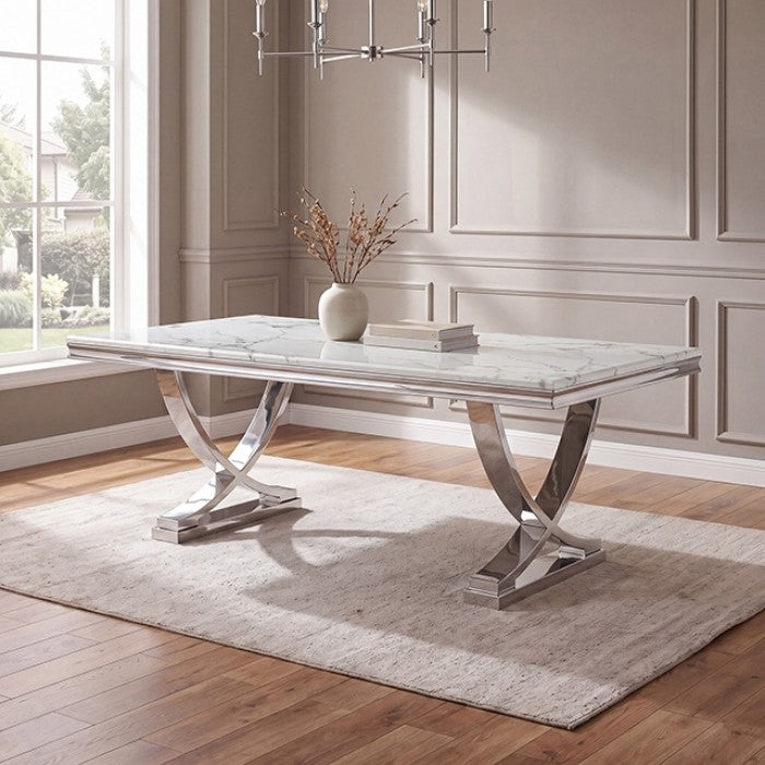 Wadenstil White/Chrome Dining Table by Furniture of America at Eve Furniture