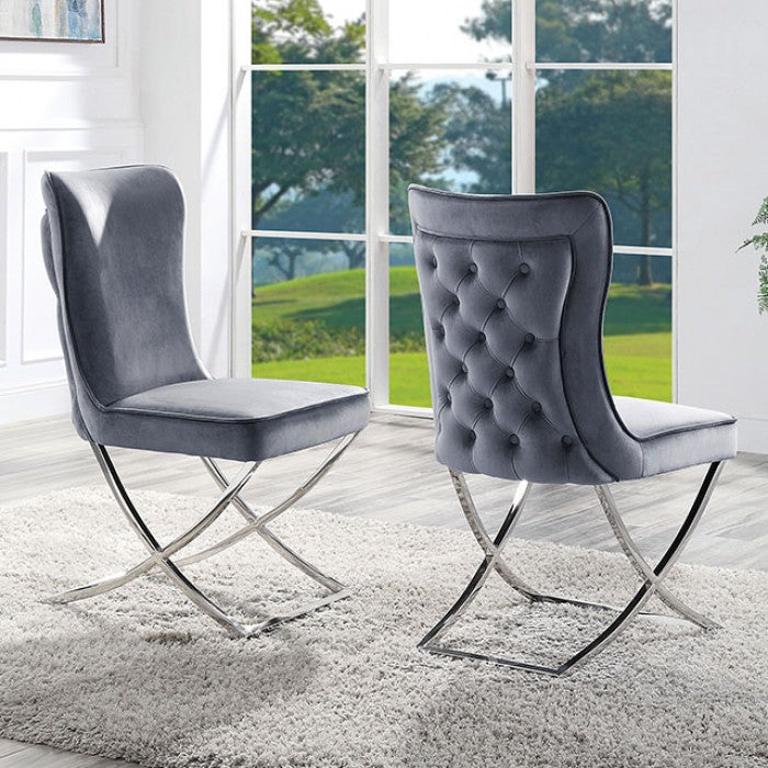 Wadenswil Chrome/Gray Side Chair Set of 2 by Furniture of America at Eve Furniture