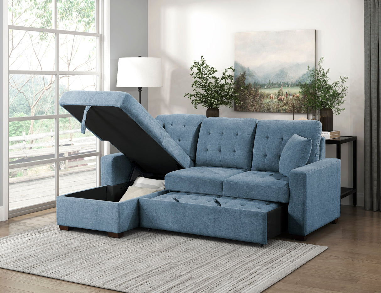 Waitsfield Blue 2-Piece Sectional with Left Chaise, Pull-out Bed and Hidden Storage by Homelegance at Eve Furniture