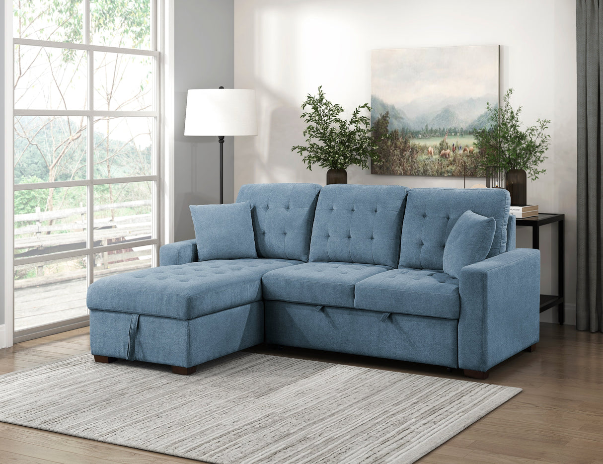 Waitsfield Blue 2-Piece Sectional with Left Chaise, Pull-out Bed and Hidden Storage by Homelegance at Eve Furniture