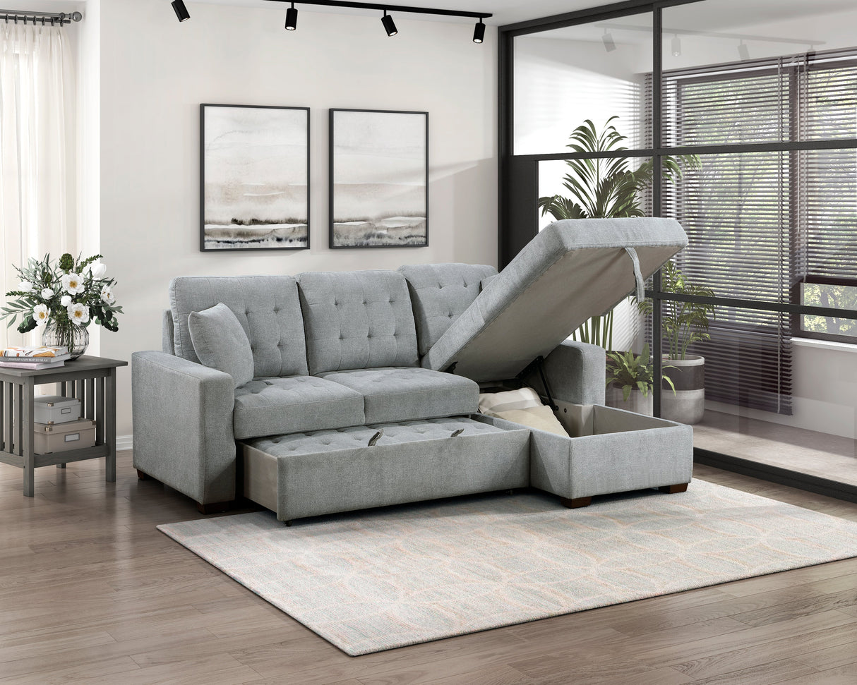 Waitsfield Gray 2-Piece Sectional with Right Chaise, Pull-out Bed and Hidden Storage by Homelegance at Eve Furniture