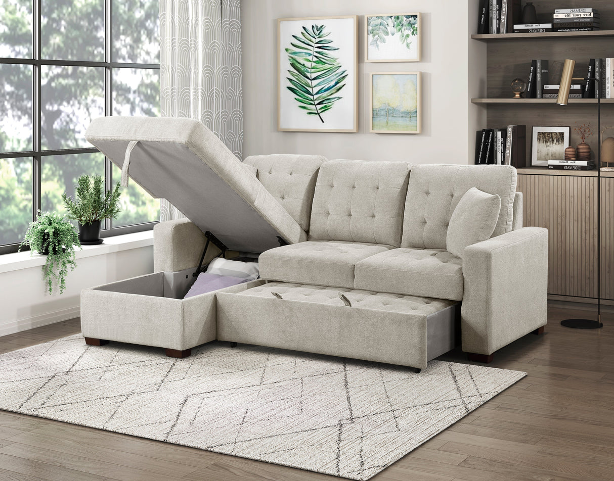 Waitsfield Sand 2-Piece Sectional with Left Chaise, Pull-out Bed and Hidden Storage by Homelegance at Eve Furniture