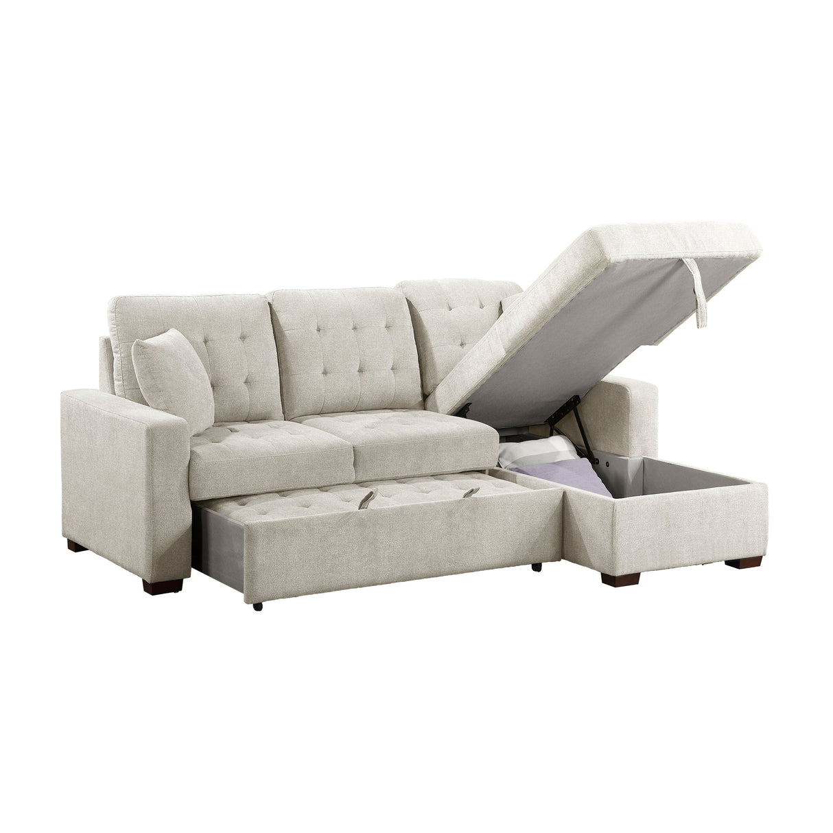 Waitsfield Sand 2-Piece Sectional with Right Chaise, Pull-out Bed and Hidden Storage by Homelegance at Eve Furniture