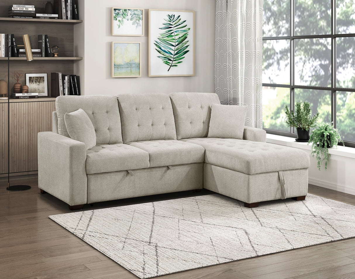 Waitsfield Sand 2-Piece Sectional with Right Chaise, Pull-out Bed and Hidden Storage by Homelegance at Eve Furniture