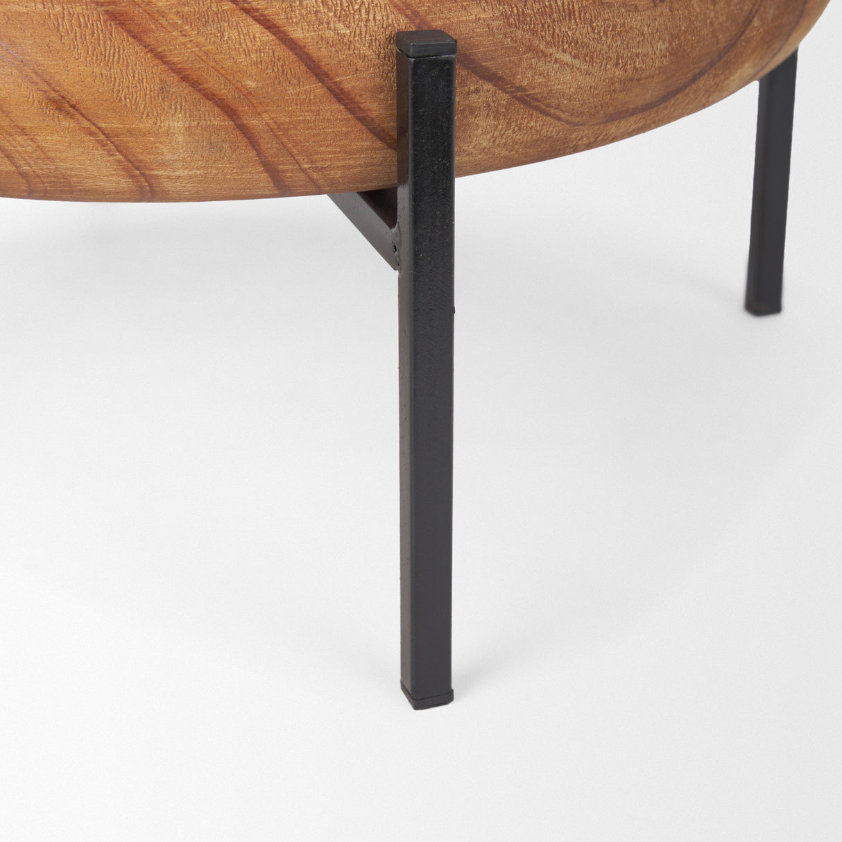 Wally Round Medium Brown Wood w/ Matte Black Metal Stand Trays by Mercana at Eve Furniture