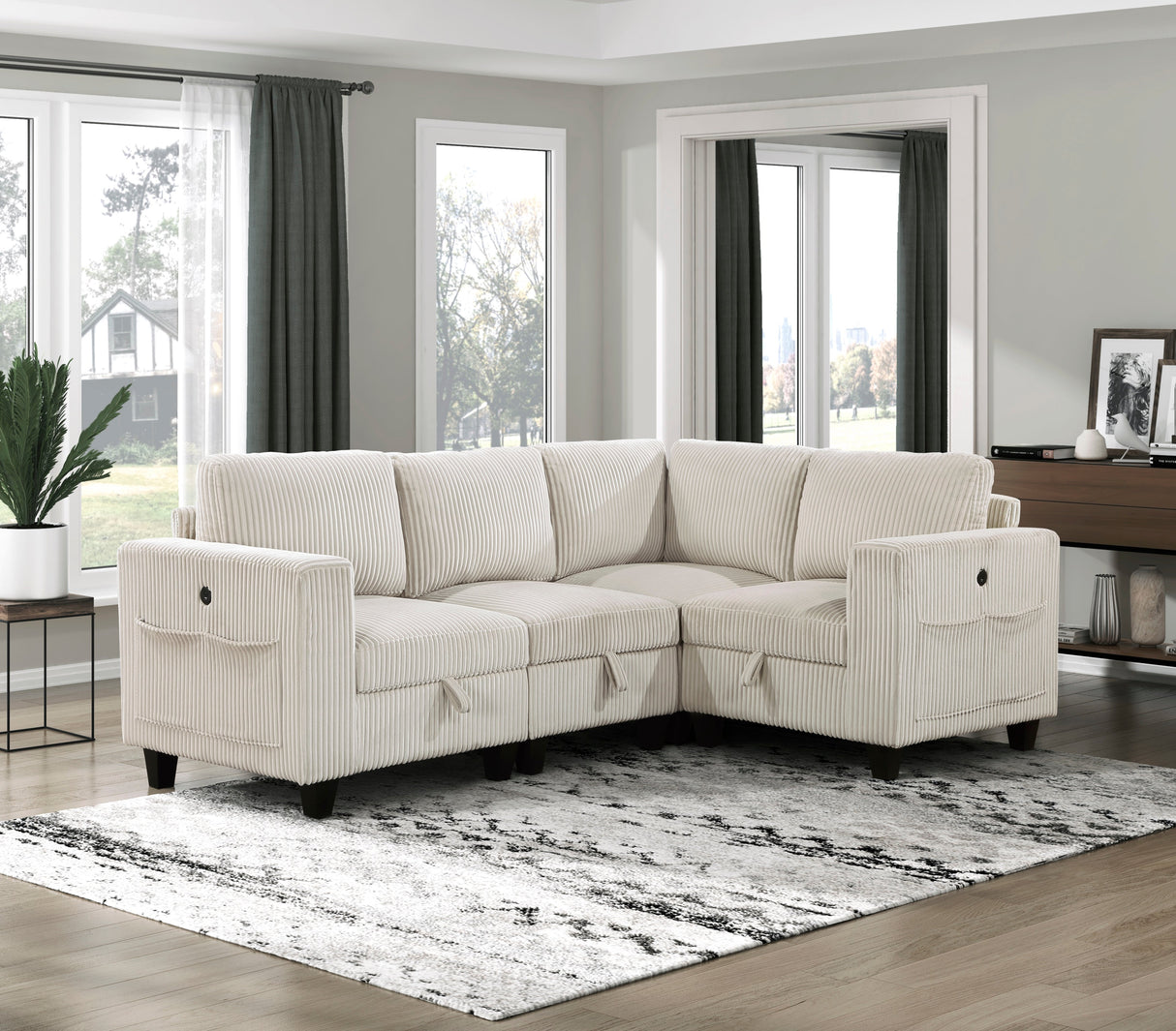 Walterboro Beige Corduroy 4-Piece Sectional with Storage by Homelegance at Eve Furniture