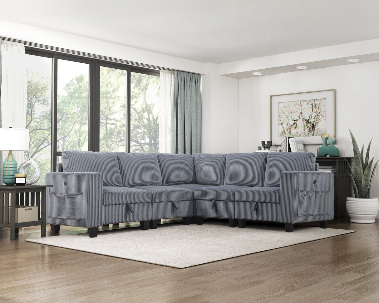 Walterboro Dark Gray Corduroy 5-Piece Sectional with Storage by Homelegance at Eve Furniture