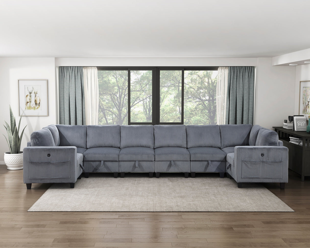 Walterboro Dark Gray Corduroy 8-Piece Sectional with Storage by Homelegance at Eve Furniture