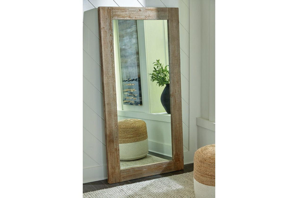 Waltleigh Distressed Brown Floor Mirror by Ashley at Eve Furniture