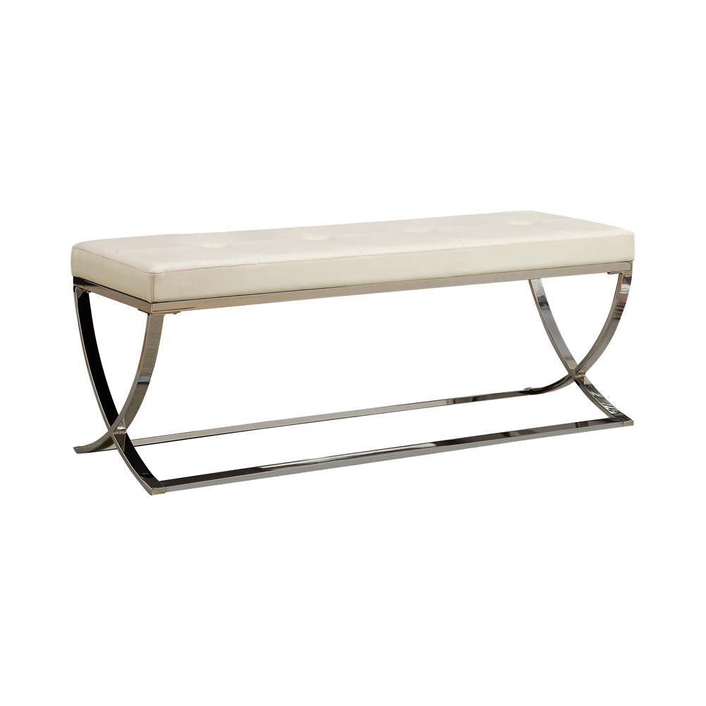 Walton White/Chrome Bench with Metal Base by Coaster at Eve Furniture