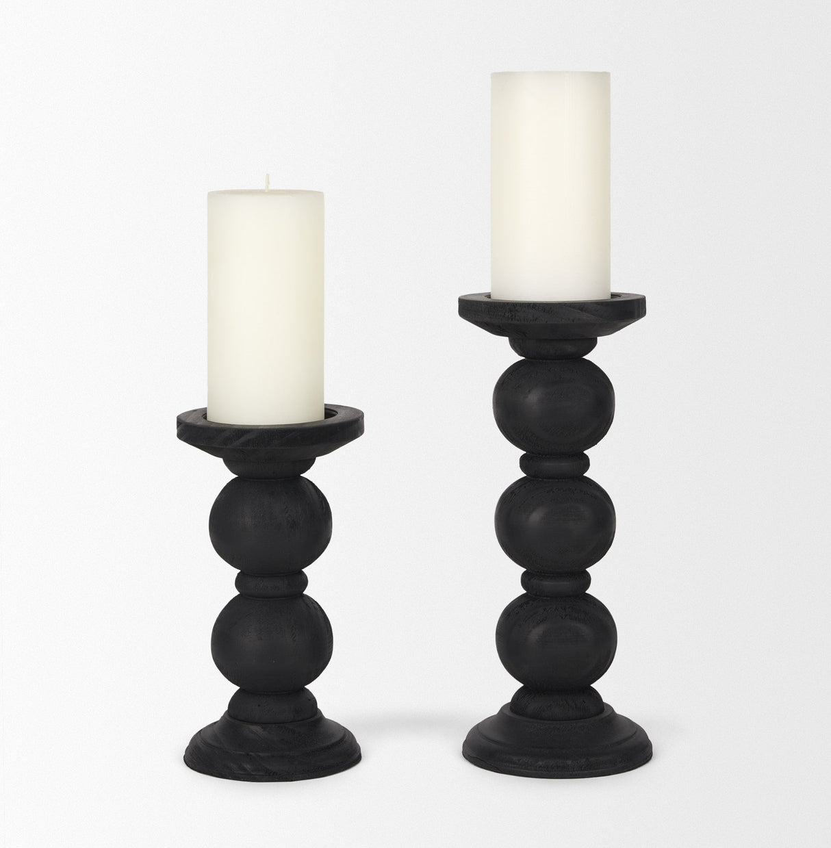 Wanda Matte Black Wood Pillar Candle Holders (Set of 2) by Mercana at Eve Furniture