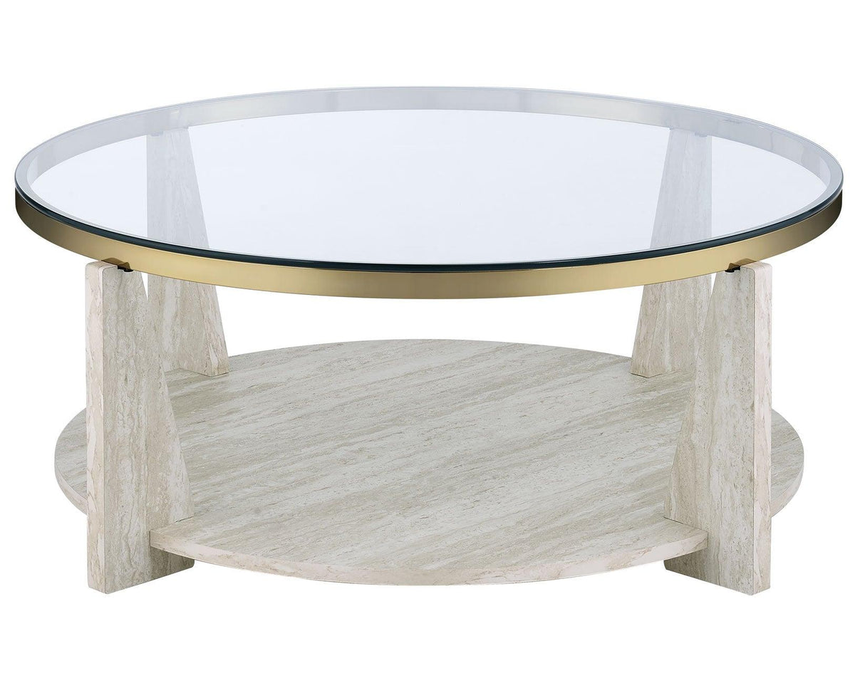 Wanda 42″ Round Glass Top Coffee Table with Casters by Steve Silver at Eve Furniture
