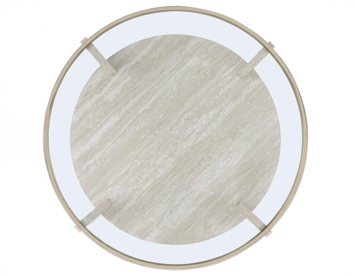 Wanda 42″ Round Glass Top Coffee Table with Casters by Steve Silver at Eve Furniture