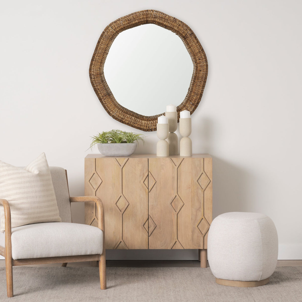 Warrick Woven Water Hyacinth Mirror by Mercana at Eve Furniture