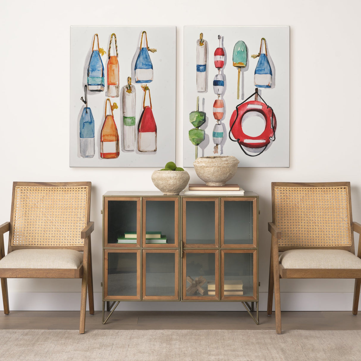 Watercolor Buoys I by Jennifer Paxton Parker a Hand Embellished Textured Canvas by Mercana at Eve Furniture