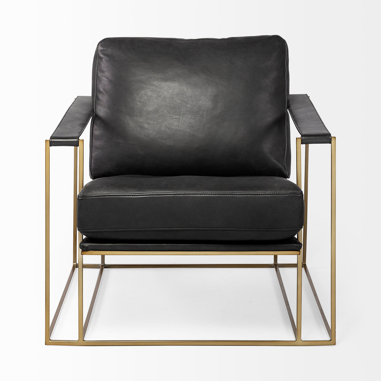 Watson Black Leather Wrap Gold Metal Frame Accent Chair by Mercana at Eve Furniture