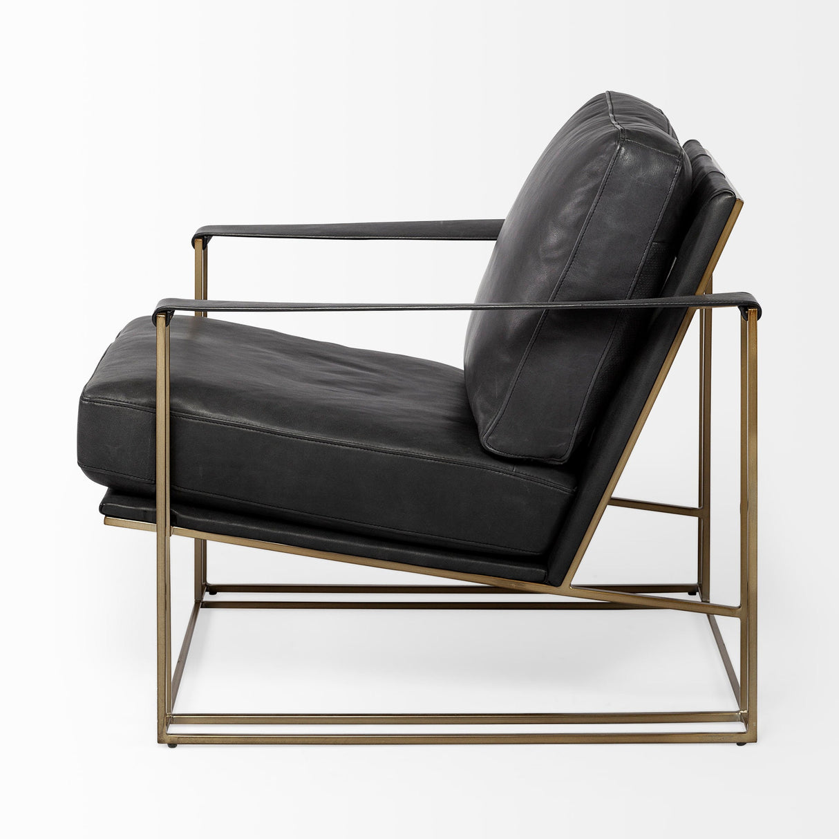 Watson Black Leather Wrap Gold Metal Frame Accent Chair by Mercana at Eve Furniture