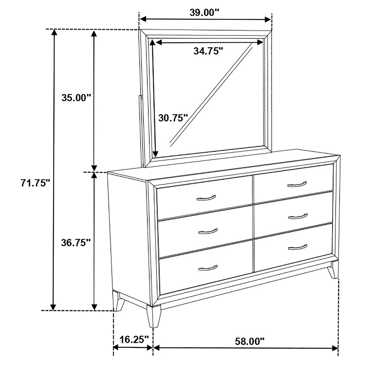 Watson Light Taupe 6-drawer Bedroom Dresser and Mirror by Coaster at Eve Furniture