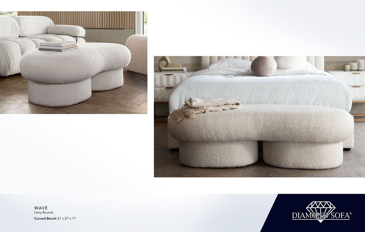 Wave Ivory Boucle Bench by Diamond Sofa at Eve Furniture