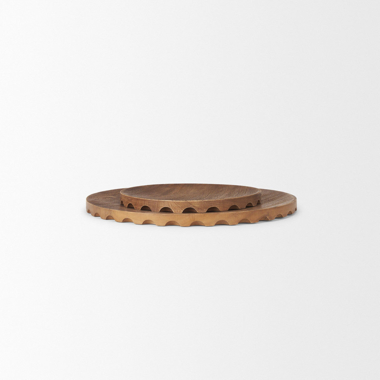 Waverly Round Light Brown Wood Scalloped Edged Trays by Mercana at Eve Furniture