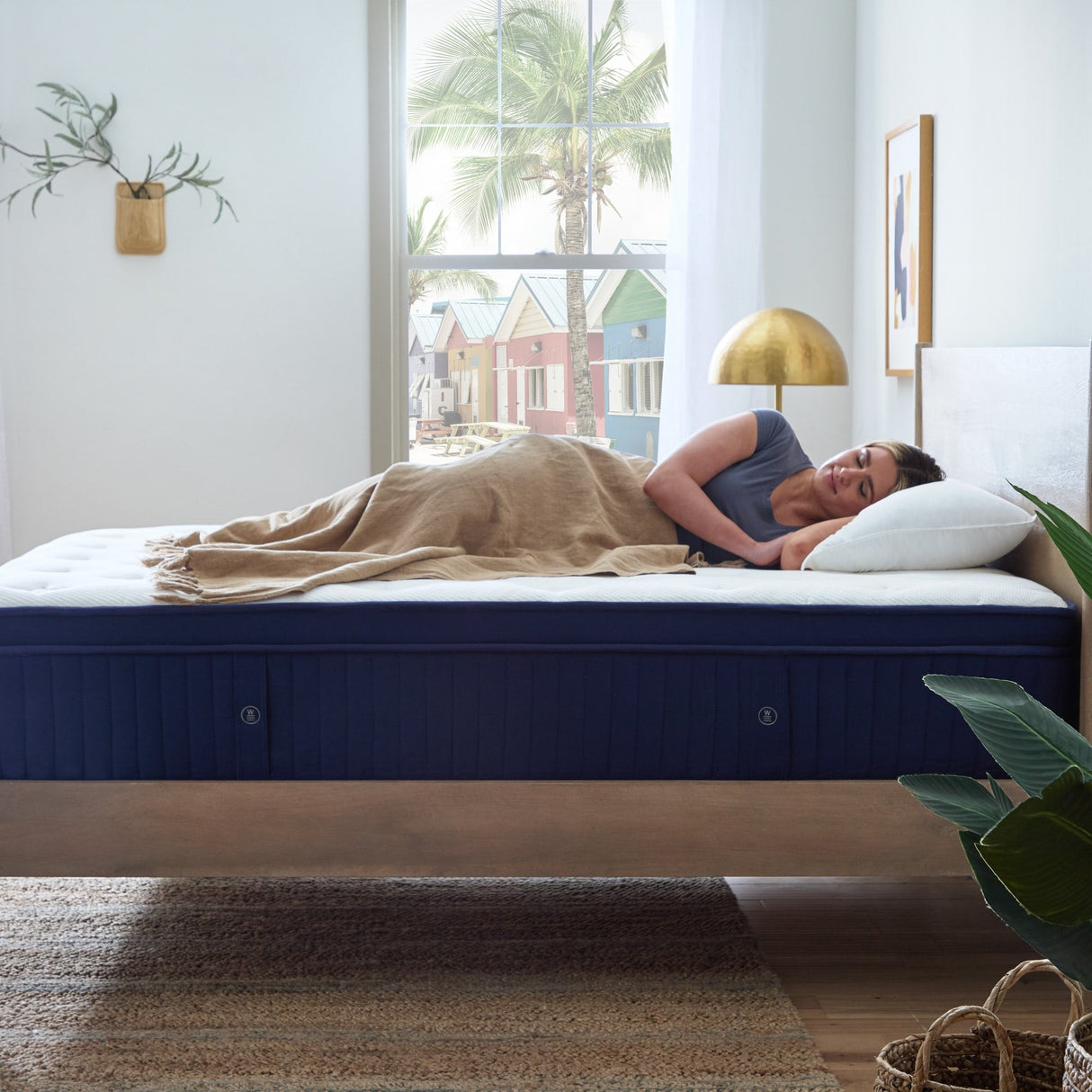 Weekender Blue/White Full 13" Euro Top Hybrid Mattress by Malouf at Eve Furniture