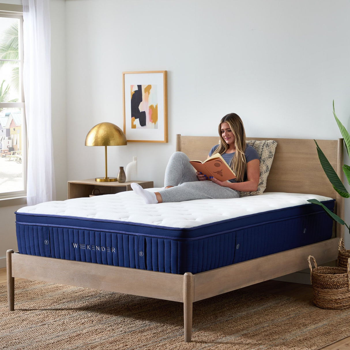 Weekender Blue/White Full 13" Euro Top Hybrid Mattress by Malouf at Eve Furniture