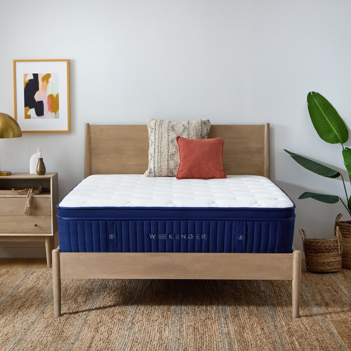 Weekender Blue/White King 13" Euro Top Hybrid Mattress by Malouf at Eve Furniture