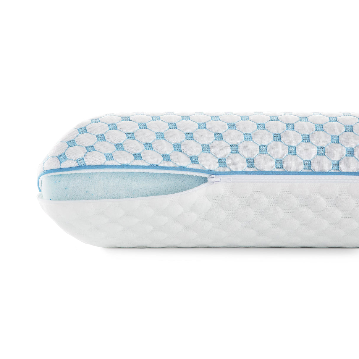 Weekender White/Blue King Gel Memory Foam Pillow + Reversible Cooling Cover by Malouf at Eve Furniture