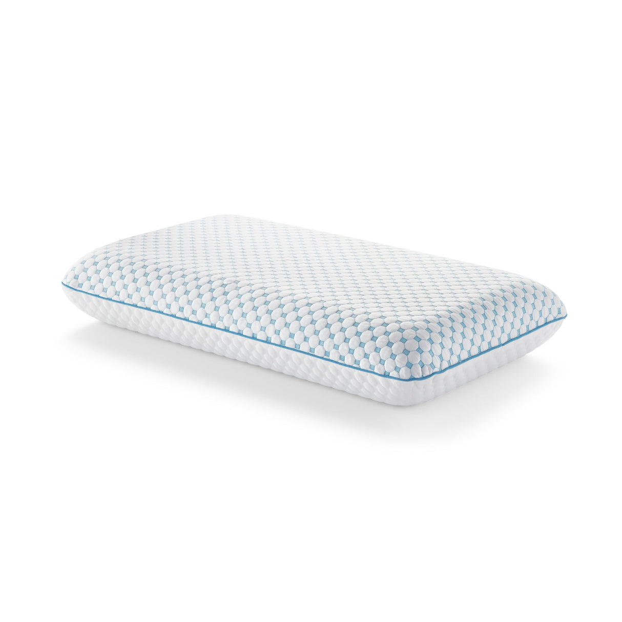 Weekender White/Blue Queen Gel Memory Foam Pillow + Reversible Cooling Cover by Malouf at Eve Furniture